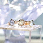 1.93ct Untreated Fantasy Cut Montana Sapphire and Diamond  Antique Milgrain Three Stone Low Profile Ring in 14k Yellow Gold