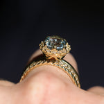 2.52ct Oval Untreated Montana Sapphire Antique-Style Diamond Halo Ring in 18k Yellow Gold