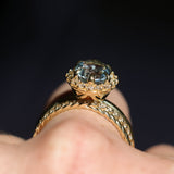 2.52ct Oval Untreated Montana Sapphire Antique-Style Diamond Halo Ring in 18k Yellow Gold