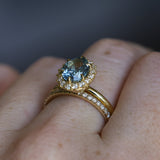 2.52ct Oval Untreated Montana Sapphire Antique-Style Diamond Halo Ring in 18k Yellow Gold
