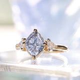 1.93ct Untreated Fantasy Cut Montana Sapphire and Diamond  Antique Milgrain Three Stone Low Profile Ring in 14k Yellow Gold