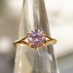 2.40ct Untreated Mauve Precision Cut Montana Sapphire Low Profile Six Prong Split Shank Solitaire in 18k Yellow Gold