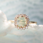2.18ct"Old Mine Cushion" cut Silky Light Green Montana Sapphire Antique-Style Diamond Halo Ring in 14k Yellow Gold