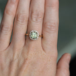 2.18ct"Old Mine Cushion" cut Silky Light Green Montana Sapphire Antique-Style Diamond Halo Ring in 14k Yellow Gold