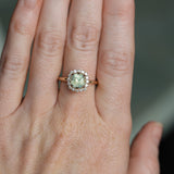 2.18ct"Old Mine Cushion" cut Silky Light Green Montana Sapphire Antique-Style Diamond Halo Ring in 14k Yellow Gold