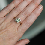 2.18ct"Old Mine Cushion" cut Silky Light Green Montana Sapphire Antique-Style Diamond Halo Ring in 14k Yellow Gold