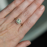 2.18ct"Old Mine Cushion" cut Silky Light Green Montana Sapphire Antique-Style Diamond Halo Ring in 14k Yellow Gold