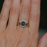 0.85ct Oval Deep Teal Montana Sapphire and Princess Cut Diamond Rapids Low Profile Ring in 14k Yellow Gold