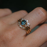0.85ct Oval Deep Teal Montana Sapphire and Princess Cut Diamond Rapids Low Profile Ring in 14k Yellow Gold