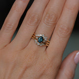 0.85ct Oval Deep Teal Montana Sapphire and Princess Cut Diamond Rapids Low Profile Ring in 14k Yellow Gold
