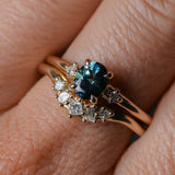 0.85ct Oval Deep Teal Montana Sapphire and Princess Cut Diamond Rapids Low Profile Ring in 14k Yellow Gold