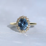2.52ct Oval Untreated Montana Sapphire Antique-Style Diamond Halo Ring in 18k Yellow Gold