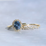 2.52ct Oval Untreated Montana Sapphire Antique-Style Diamond Halo Ring in 18k Yellow Gold
