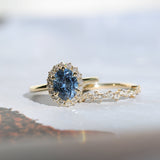 2.52ct Oval Untreated Montana Sapphire Antique-Style Diamond Halo Ring in 18k Yellow Gold