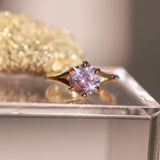 2.40ct Untreated Mauve Precision Cut Montana Sapphire Low Profile Six Prong Split Shank Solitaire in 18k Yellow Gold