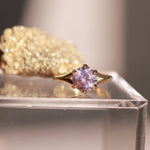 2.40ct Untreated Mauve Precision Cut Montana Sapphire Low Profile Six Prong Split Shank Solitaire in 18k Yellow Gold