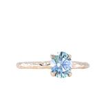 1.37ct Oval Light Teal Blue Precision Cut Montana Sapphire Evergreen Carved 4 Prong Solitaire in 14k Yellow Gold