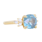 3.38ct Untreated Montana Sapphire Cushion Cut Marquise Diamond Cluster Ring in 18k Yellow Gold