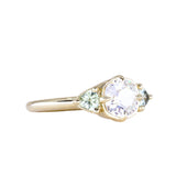 0.96ct Antique Old Mine Cut Diamond and Trillion Seafoam Montana Sapphire Antique Style Compass Set Low Profile Ring with Milgrain in 18k Yellow Gold