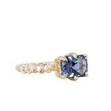 2.36ct Radiant Cut East-West Purple-Grey Spinel Low Profile 6 Prong Vine Solitaire with Diamonds in 18k Yellow