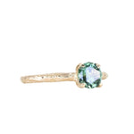 0.83ct Untreated Teal Montana Sapphire Evergreen Carved 4 Prong Solitaire in 14k Yellow Gold