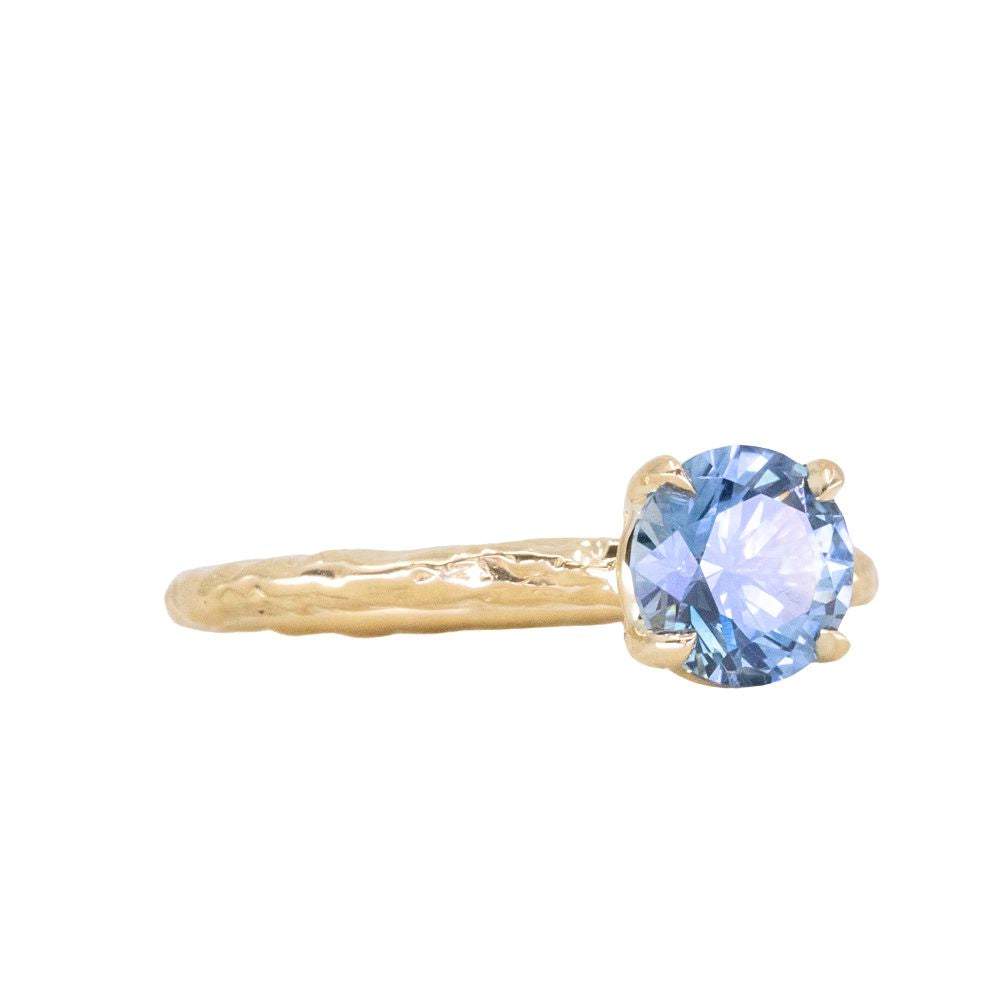 1.40ct Round Blue Precision Cut Montana Sapphire Evergreen Carved 4 Prong Solitaire in 18k Yellow Gold