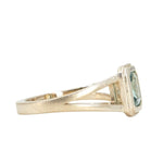 1.20ct Radiant Cut Seafoam Montana Sapphire Split Shank Bezel Ring with Milgrain in 14k Yellow Gold