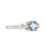 0.81ct Round Light Blue Grey Montana Sapphire and Diamond Starry Night Low Profile Solitaire in 14k Yellow Gold