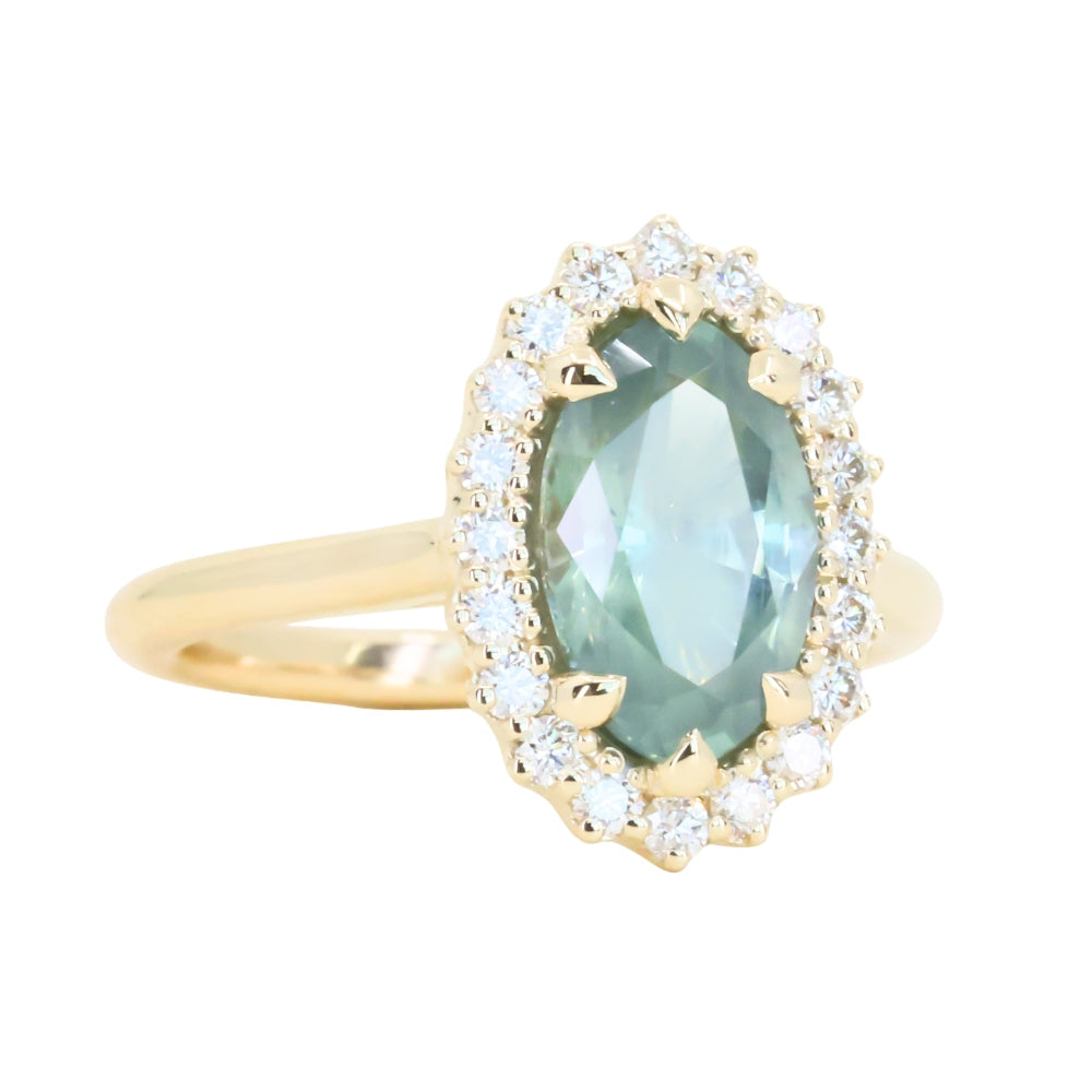 2.54ct Untreated Montana Sapphire Antique-Style Low Profile Diamond Halo Ring in 14k Yellow Gold- Appraised Stone