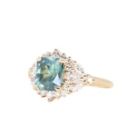 2.70ct Untreated Radiant Cut Montana Sapphire and Diamond Floral Halo in 14k Yellow Gold
