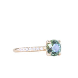 1.46ct Round Parti Green and Teal Montana Sapphire and French Set Diamond Solitaire in 14K Yellow Gold