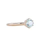 0.97ct Untreated Round Precision Cut Aqua Montana Sapphire Lotus Solitaire in 14k Yellow Gold