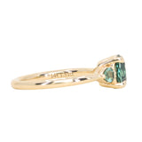 1.51ct Oval Teal Blue Precision Cut Montana Sapphire and Pear Sapphire Low Profile Three Stone Ring in 14k Yellow Gold