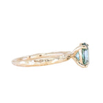 1.58ct Oval Untreated Light Blue Montana Sapphire Evergreen Carved 4 Prong Solitaire in 14k Yellow Gold