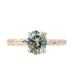 1.65ct Oval Light Green Precision Cut Montana Sapphire Evergreen Carved 4 Prong Solitaire in 14k Yellow Gold