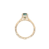 1.75ct Precision Cut Teal Oval Montana Sapphire Four Prong Evergreen Hidden Halo Solitaire in 14k Yellow Gold