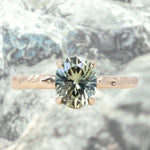 1.65ct Oval Light Green Precision Cut Montana Sapphire Evergreen Carved 4 Prong Solitaire in 14k Yellow Gold