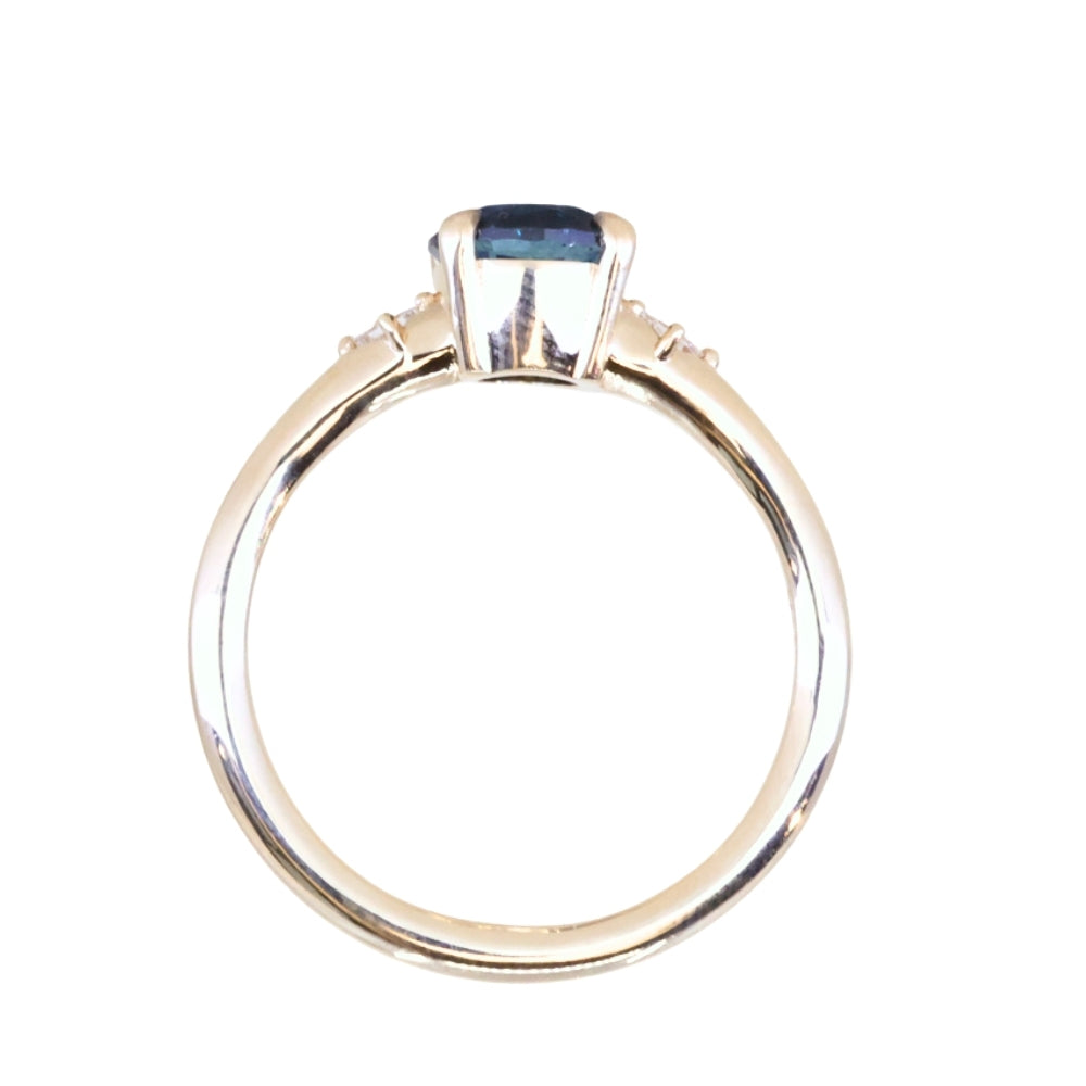 1.19ct Ocean Blue Precision Cut Montana Sapphire and Princess Cut Diamond Rapids Low Profile Ring in 14k Yellow Gold
