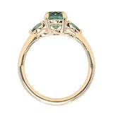 1.51ct Oval Teal Blue Precision Cut Montana Sapphire and Pear Sapphire Low Profile Three Stone Ring in 14k Yellow Gold