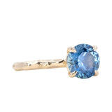 2.07ct Round Ocean Blue Montana Sapphire Evergreen Carved 4 Prong Solitaire in 14k Yellow Gold