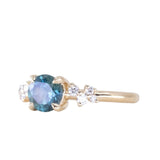 1.15ct Round Parti Teal Blue Green Montana Sapphire and Diamond Starry Night Low Profile Solitaire in 14k Yellow Gold