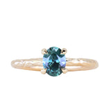 0.80ct Oval Precision Cut Blue Montana Sapphire Evergreen Carved 4 Prong Solitaire in 14k Yellow Gold