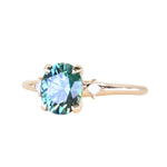 1.98ct Oval Precision Cut Teal Montana Sapphire and Princess Cut Diamond Rapids Low Profile Ring in 14k Yellow Gold