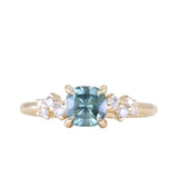 1.01ct Cushion Cut Medium Blue Green Montana Sapphire and Diamond Starry Night Low Profile Solitaire in 14k Yellow Gold