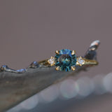 1.62ct Round Teal Green Montana Sapphire and Princess Cut Diamond Rapids Low Profile Ring in 18k Yellow Gold