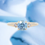 1.27ct Round Montana Sapphire and Princess Cut Diamond Rapids Low Profile Ring in 14k Yellow Gold