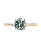 1.47ct Round Teal Montana Sapphire Evergreen Carved 4 Prong Solitaire in 14k Yellow Gold