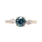 1.22ct Deep Teal Round Montana Sapphire and Diamond Starry Night Low Profile Solitaire in 14k Yellow Gold