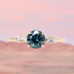 1.22ct Deep Teal Round Montana Sapphire and Diamond Starry Night Low Profile Solitaire in 14k Yellow Gold