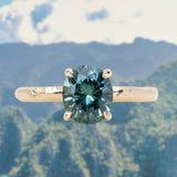 2.06ct Oval Precision Cut Teal Blue Green Oval Montana Sapphire Evergreen Carved 4 Prong Solitaire in 14k Yellow Gold